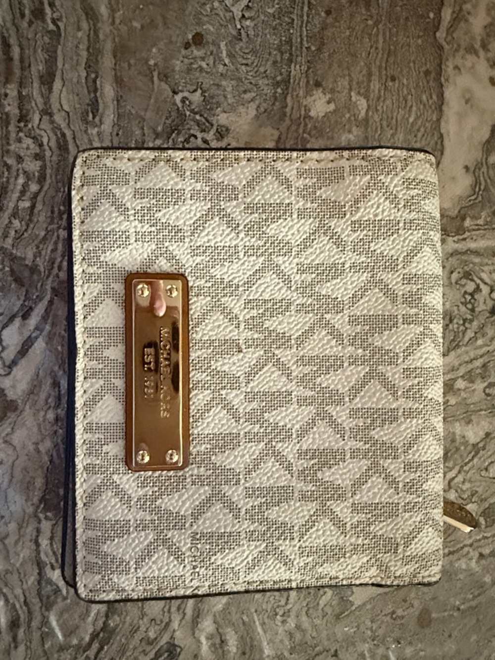 Michael Kors Cream White Signature Zip-Around Wallet with Gold Plate